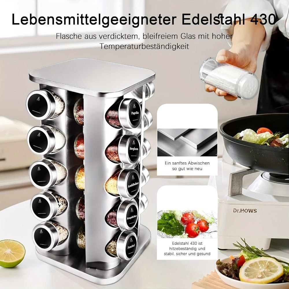 1pc Organizador Giratorio de Especias | Plato Giratorio para Especias | 20 Frascos de Especias de 100ml | Estantería de Especias de Cinco Niveles Giratoria | Etiquetas para Especias | Estante de Cocina | Organizador de Especias
