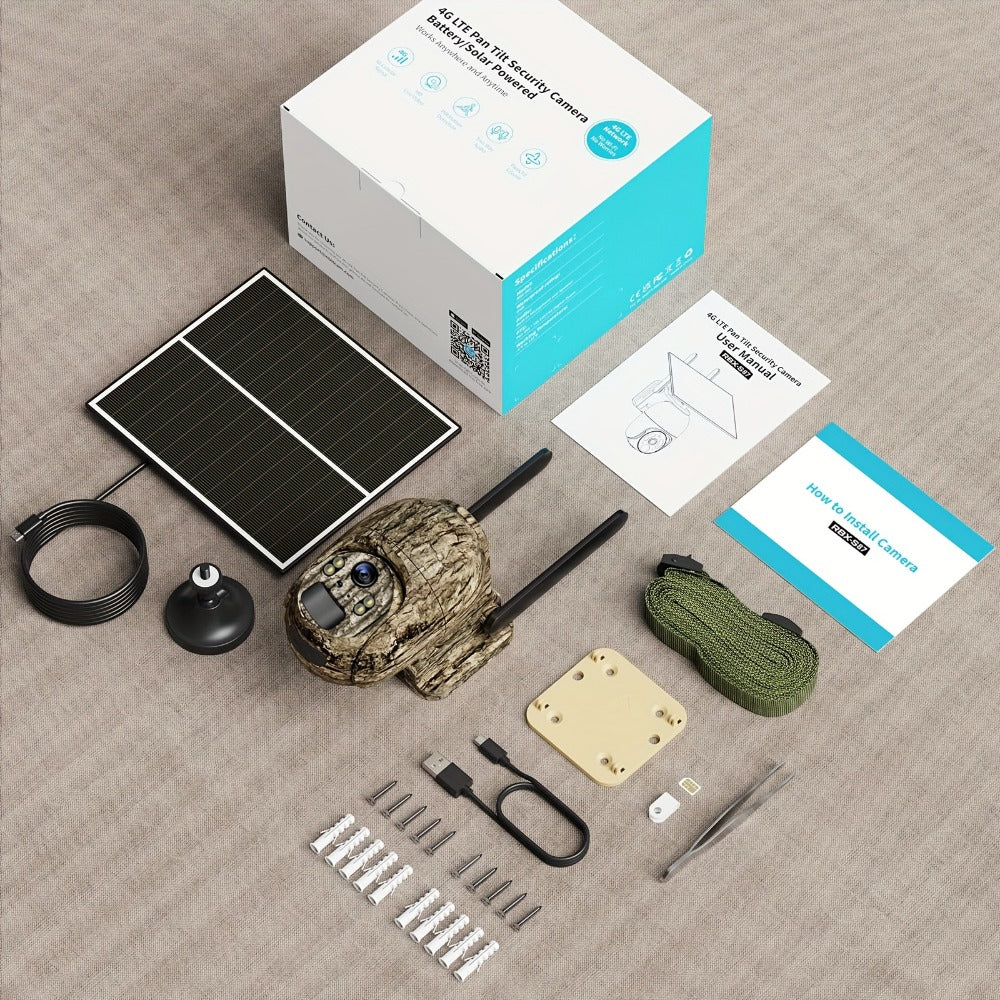Cámara de seguridad solar inalámbrica para exterior 4G LTE con tarjeta SIM, sin necesidad de WiFi, adecuada para vigilancia empresarial, sensor de movimiento PIR, comunicación bidireccional, visión nocturna a color, almacenamiento en la nube y ranura para
