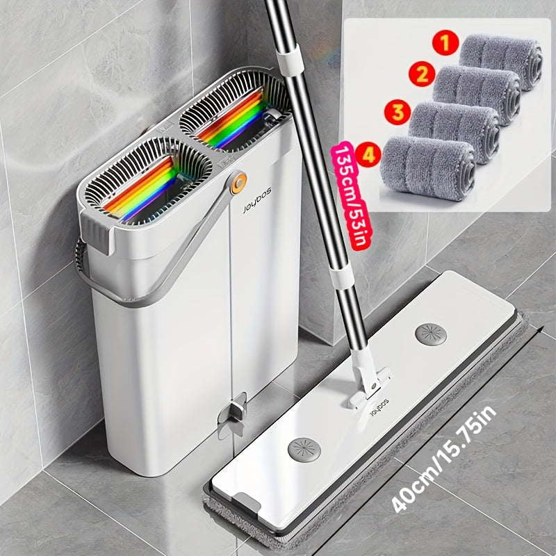 1 unidad de fregona plana Joybos con cubo para fregona para una limpieza fácil del piso, 4 paños de microfibra para quitar el polvo, fregona de plástico duradera, ideal para el hogar, la cocina, la sala de estar, el dormitorio, el uso en el piso del baño,