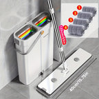 1 unidad de fregona plana Joybos con cubo para fregona para una limpieza fácil del piso, 4 paños de microfibra para quitar el polvo, fregona de plástico duradera, ideal para el hogar, la cocina, la sala de estar, el dormitorio, el uso en el piso del baño,