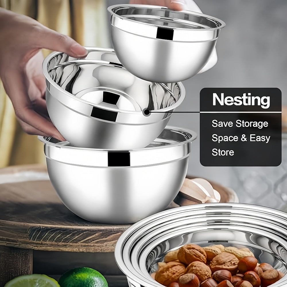 Juego de 7 cuencos de ensalada premium de acero inoxidable con tapas, juego de cuencos apilables, cuencos gruesos duraderos, aptos para ensaladas, aptos para lavavajillas y microondas, ideales para Navidad, Hanukkah, Pascua, Acción de Gracias, almacén loc