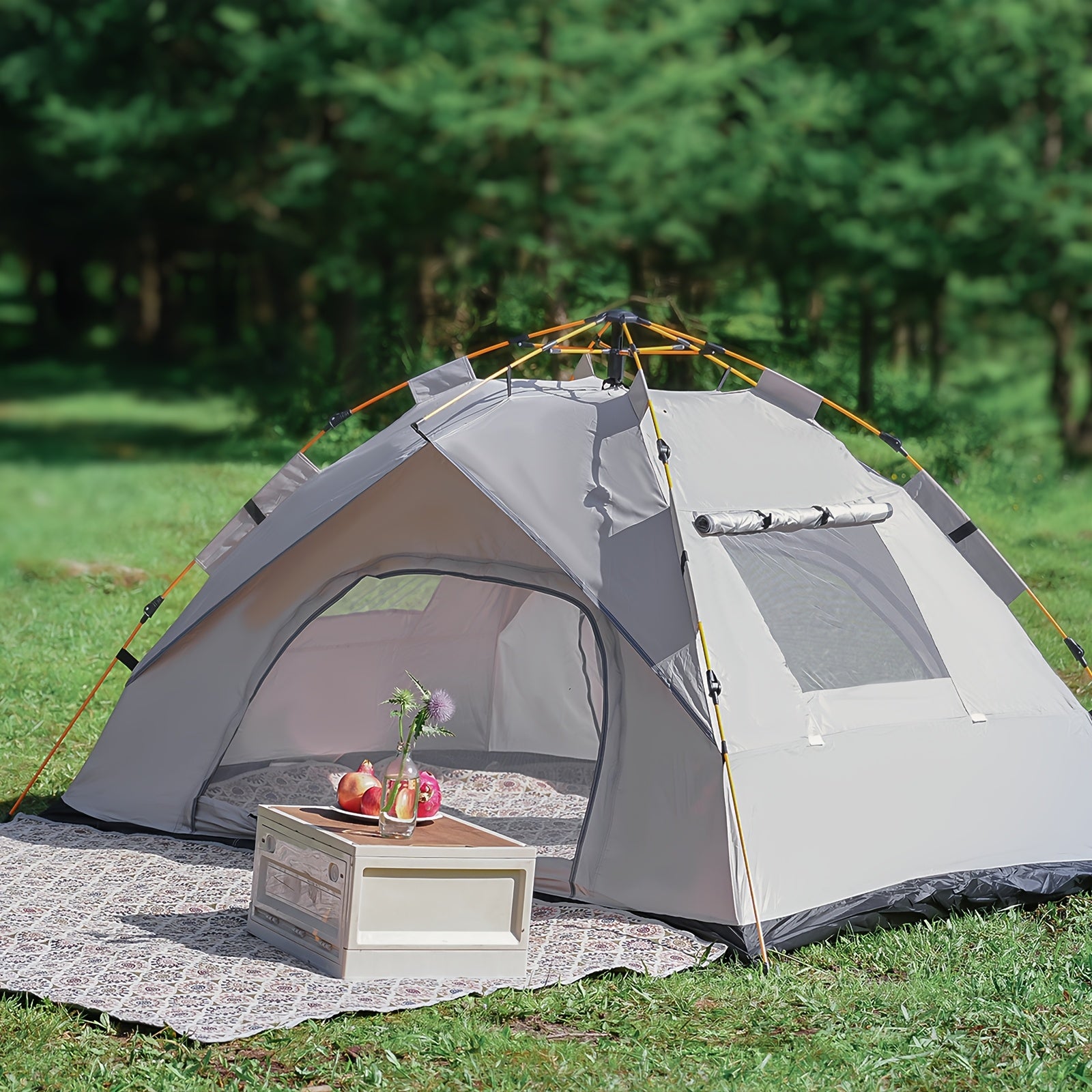 Tienda de campaña PAKICETUS Pop Up para 1/2/3 personas | Amplia, ligera, portátil, ideal para senderismo y camping al aire libre, color amarillo sólido, material de poliéster y fibra