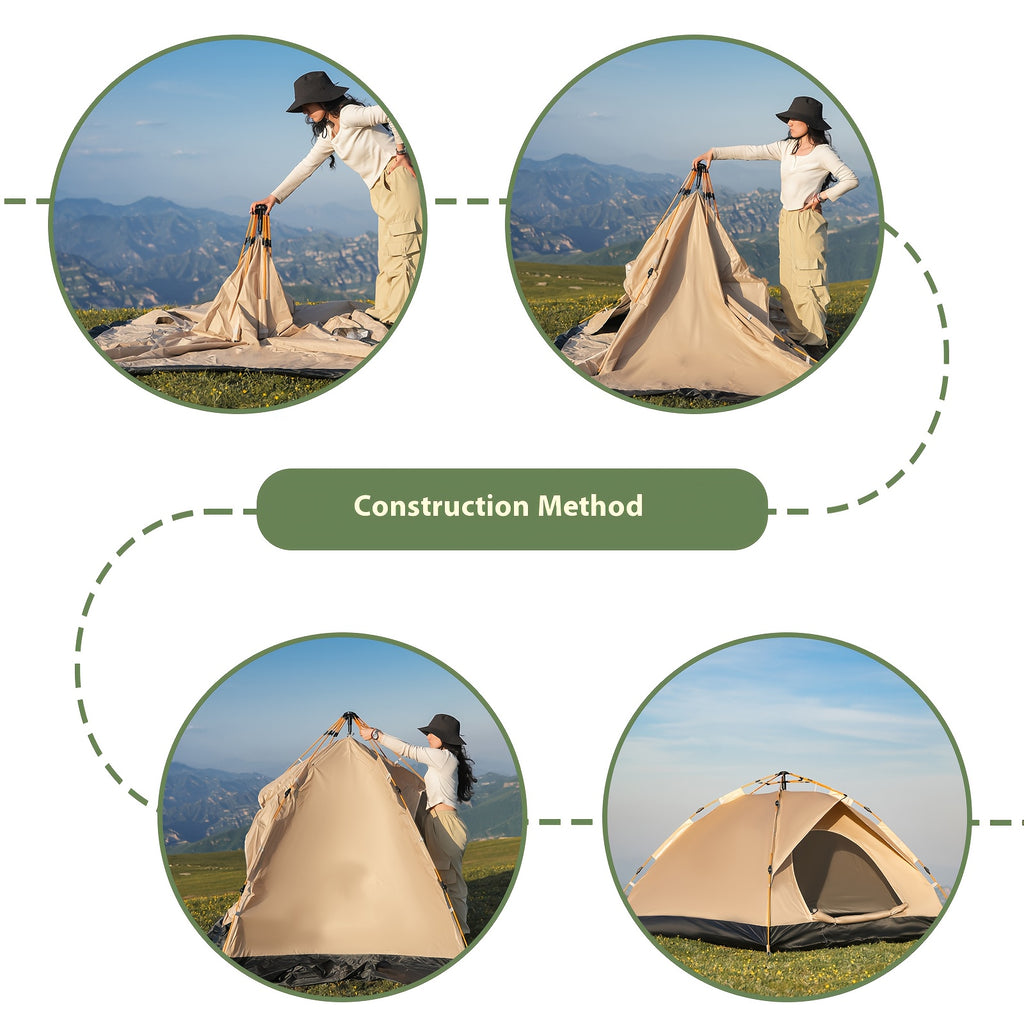 PAKICETUS Carpa de Apertura Rápida para Exteriores - 1-2/3-4 Personas, Carpa para Todas las Estaciones, Doble Puerta con Ventilación Mejorada, Ligera y Resistente al Viento en Gris/Amarillo, Ideal para Camping, Senderismo, Accesorios para Campistas, Carpa