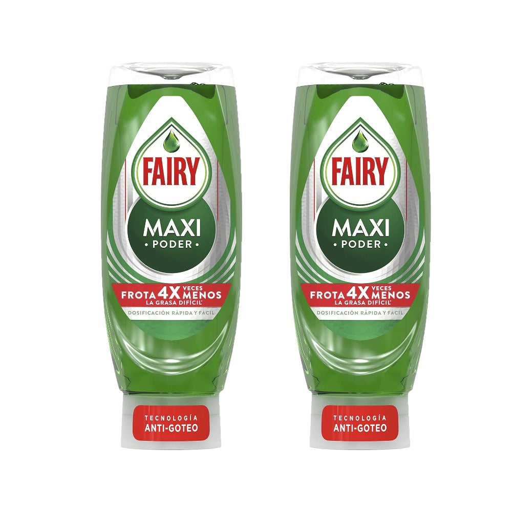 FAIRY Maxi Poder Duplo 900 ml Lavavajillas Liquido a Mano 2x450 ml Con Poder Antigrasa, Limpieza Facil Platos, Ollas Y Sartenes Mas Grasientas