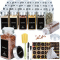 Juego de tarros para especias cuadrados Soontrans [12/24 piezas] con tapa, tarros para especias de 120 ml, agitadores de especias con pegatinas vacías, cepillo de limpieza, colador