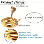 Pulsera de serpiente flexible JewelryWe, pulsera envolvente de cadena de serpiente flexible, pulsera envolvente ajustable, pulsera de cadena tipo puño, joya para el cabello para hombres y mujeres, 35.56 cm