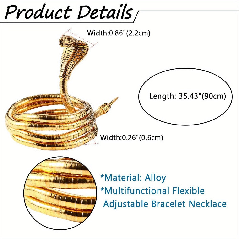 Pulsera de serpiente flexible JewelryWe, pulsera envolvente de cadena de serpiente flexible, pulsera envolvente ajustable, pulsera de cadena tipo puño, joya para el cabello para hombres y mujeres, 35.56 cm