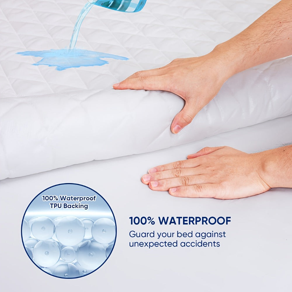Protector de colchón acolchado impermeable refrescante de verano, 1 pieza, funda de cama ajustada ultrasuave y transpirable con bolsillo profundo, ropa de cama hipoalergénica y lavable a máquina para dormitorio, hotel y residencia de estudiantes, sin fund