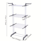 Torre secadora de ropa plegable, torre de metal resistente para lavandería con ruedas, 3 niveles de metal con 6 alas plegables y 2 paneles giratorios, diseño que ahorra espacio, construcción robusta, apta para uso en exteriores e interiores, tendederos