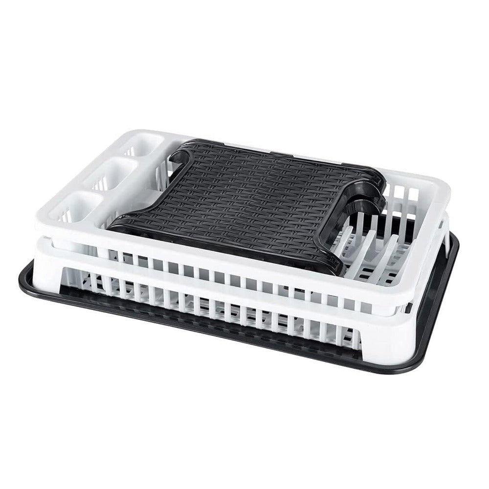 Escurridor de platos plegable de gran capacidad con bandeja de goteo, secador de platos