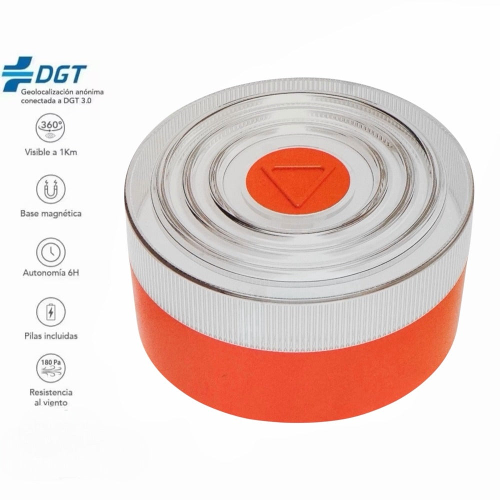 Luz Emergencia Coche Homologado DGT, con SIM y Datos Pagados hasta 2038, Baliza v16 Homologada dgt con Geolocalizador, Obligatoria enero 2026, Luz v16 con Geolocalización 3.0, Aprobada por DGT Pila 6LR61 Incluido.