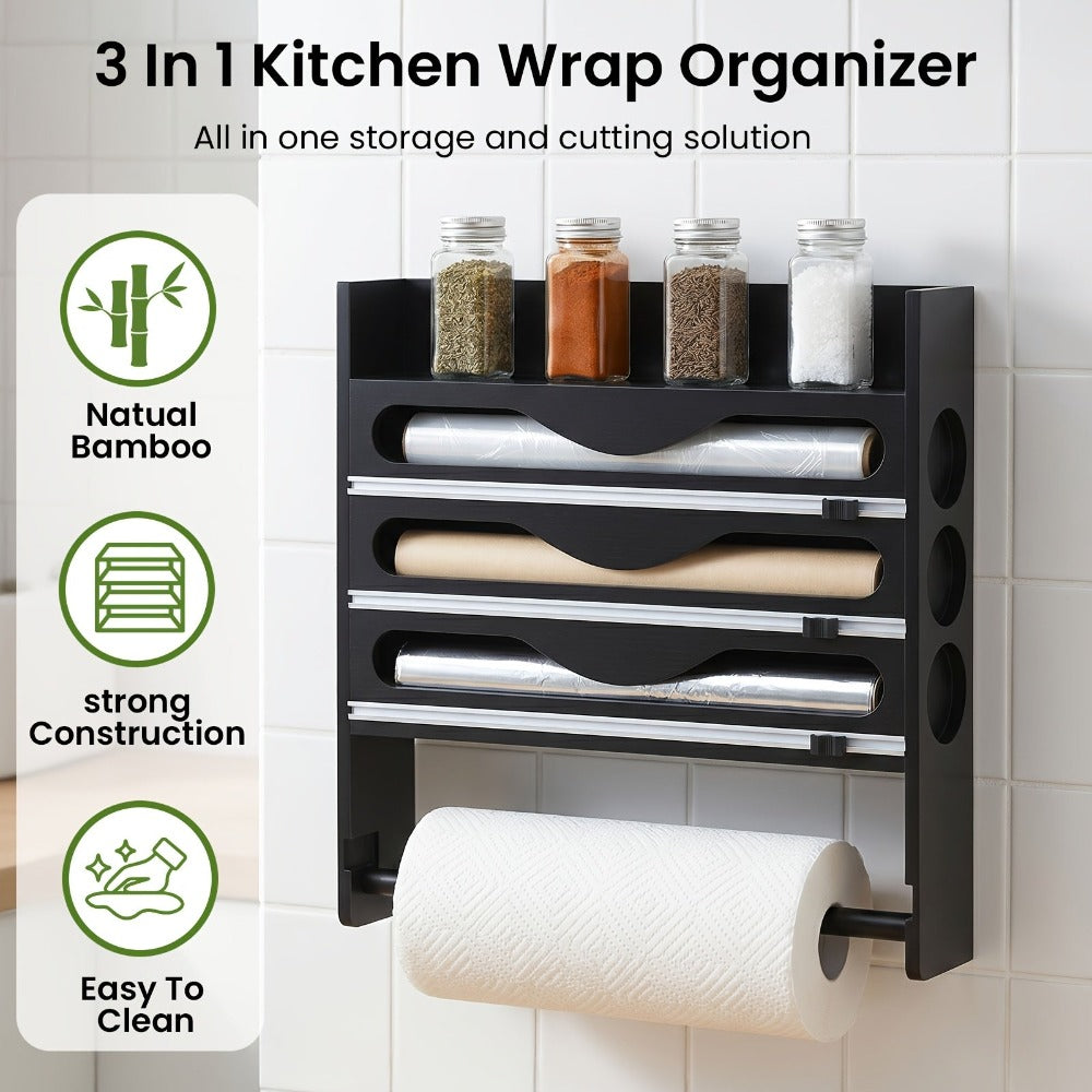 Dispensador de Papel Aluminio con Cortador, Reutilizable, Ahorra Espacio, Ideal para Almacenamiento en Cocina, Adecuado para Bolsas de Plástico, Film Transparente y Papel Aluminio, Montaje en Pared
