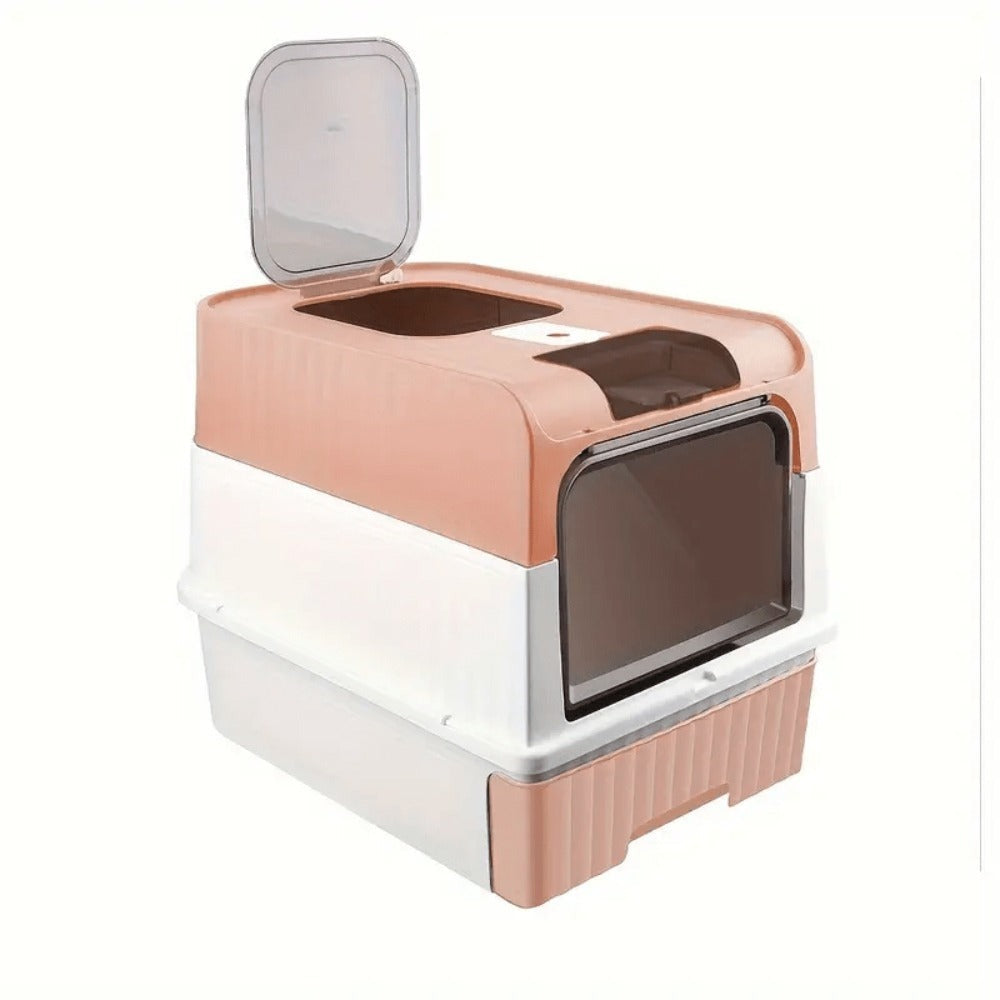 Caja de Arena para Gatos Espaciosa con Tapa Arenero - A Prueba de Fugas, Diseño Plegable, Soporta hasta 14.97 KG, Incluye Pala, Sin Rastro para Limpieza Fácil, Construcción Duradera de ABS/PE/Silicona, Forma Rectangular, Caixa de Arena para Gatos Extra Gr