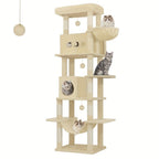 Árbol para Gatos de Interior, Torre Alta de 210 cm con Múltiples Niveles, Casa para Gatos, 8 Postes Rascadores, Hamaca y 4 Pompones