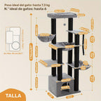 Árbol para Gatos Grande - Torre para Gatos de 170 cm de Altura para Gatos Adultos de Interior con 13 Postes de Rascado Negros Gruesos (10.9 cm), Condominio para Gatos de Múltiples Niveles, Plataforma Súper Grande y Hamacas para Maine Coon de 9 kg