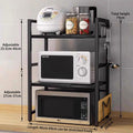 Estante de microondas expandible de 3 niveles, con 4 ganchos, ancho y altura ajustables, organizador de encimera de cocina, estantes de almacenamiento para ollas, sartenes y parrillas, ancho 40-64cm, negro, estante de pie