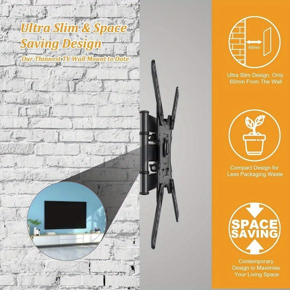Soporte de pared universal giratorio e inclinable para TV, soporte para TV o monitores planos o curvos de 81.28-139.7 cm