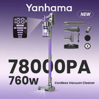 Aspiradora inalámbrica Yanhama/ 78000PA/ Aspiradora inalámbrica 8 en 1/ con cepillo antienredos/ 70 minutos de autonomía/ Aspiradora inalámbrica con pantalla LED/ Aspiradora de mano para pelo de mascotas, suelos duros, alfombras, limpieza de primavera del