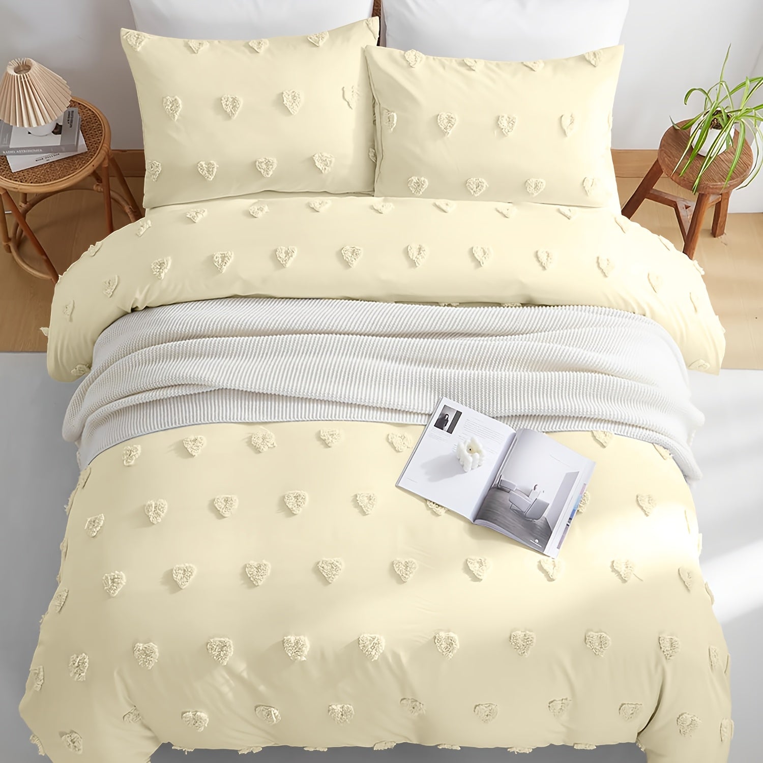 Funda de Edredón Bohemio Bordado con Corazón Boho con Microfibra de Felpa de Alta Calidad y Cremallera, Cómoda y Delicada para la Piel, Ropa de Cama Suave y a la Moda 135-220 Tamaños Variados Fundas de Almohada 80 * 80