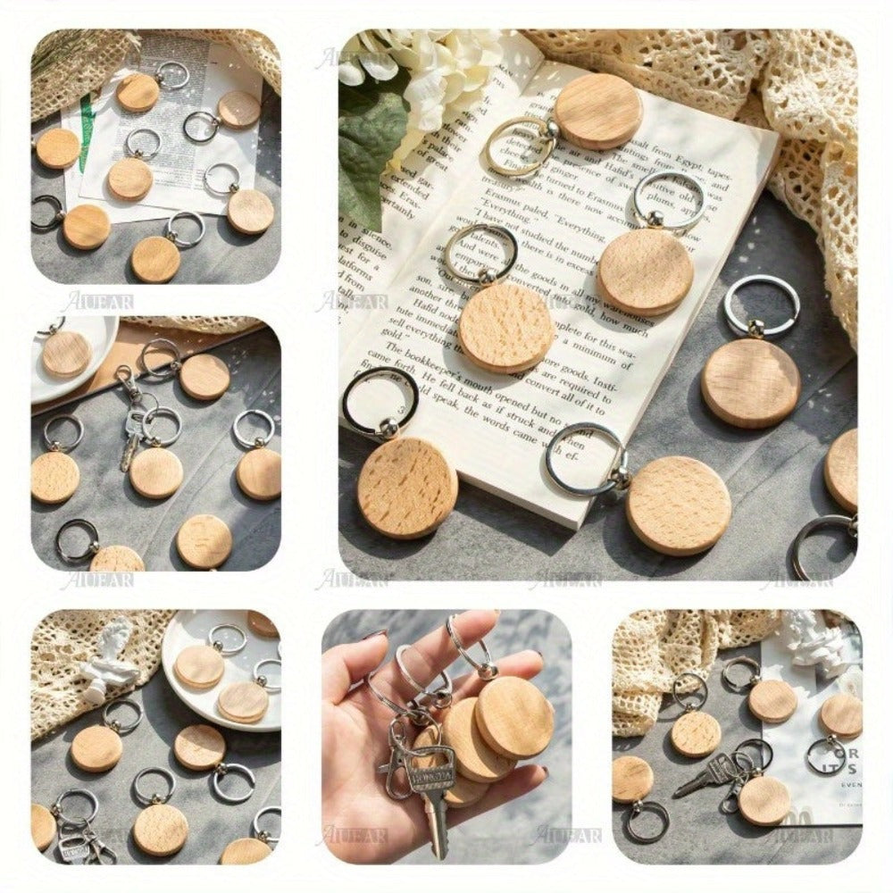 100 Llaveros de Madera Natural | Llaveros en Blanco Grabados con Anillos de Metal, Material de Madera Artesanal Color Caqui Clásico, Ideal para Regalos de Pascua, Día de San Valentín, Día de la Independencia, Carnaval, Llaveros Lindos, Diseño Fácil, Super