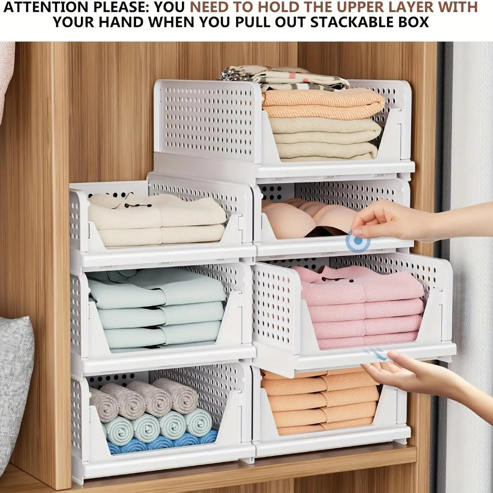 4 Cestas de Almacenamiento de Ropa Plegables, Organizadores de Cajones de Plástico para Cocina, Baño y Armarios de Oficina - La Opción Perfecta para el Día del Trabajo. Cesto de Lavandería, un Organizador de Armario Multifuncional, una Solución que Ahorra