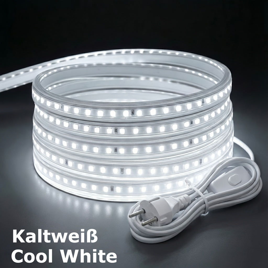 Tiras de luces LED súper brillantes AC 220V 230V | Cinta adhesiva de 120 LED/m, Cinta LED para lámpara exterior, Blanco o Blanco Cálido para cocina, jardín, decoración de habitaciones del hogar, Iluminación interior con enchufe de alimentación europeo | M