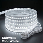 Tiras de luces LED súper brillantes AC 220V 230V | Cinta adhesiva de 120 LED/m, Cinta LED para lámpara exterior, Blanco o Blanco Cálido para cocina, jardín, decoración de habitaciones del hogar, Iluminación interior con enchufe de alimentación europeo | M