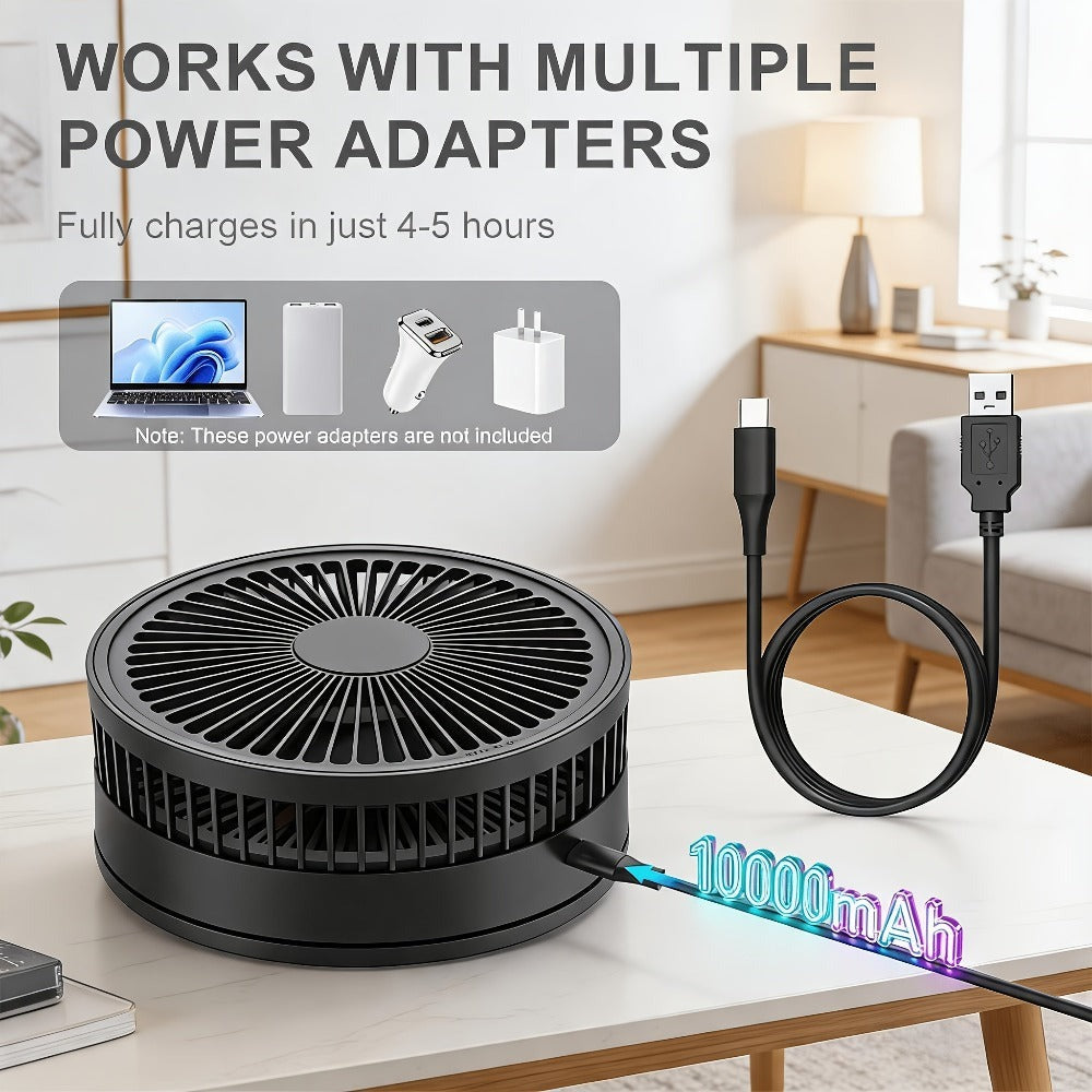 Ventilador de pedestal portátil plegable 2 en 1, recargable por USB-C con control remoto, 4 velocidades, oscilación de 70°, temporizador, inclinación ajustable, para hogar, dormitorio, oficina, viajes