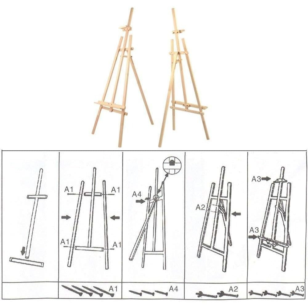 Caballete de Madera para Pintar de Pino Natural, Altura 120-145-170 cm, Soporte de Lienzos, Cuadros y Fotografías, Regulable y Plegable, Manualidades Niños y Adultos