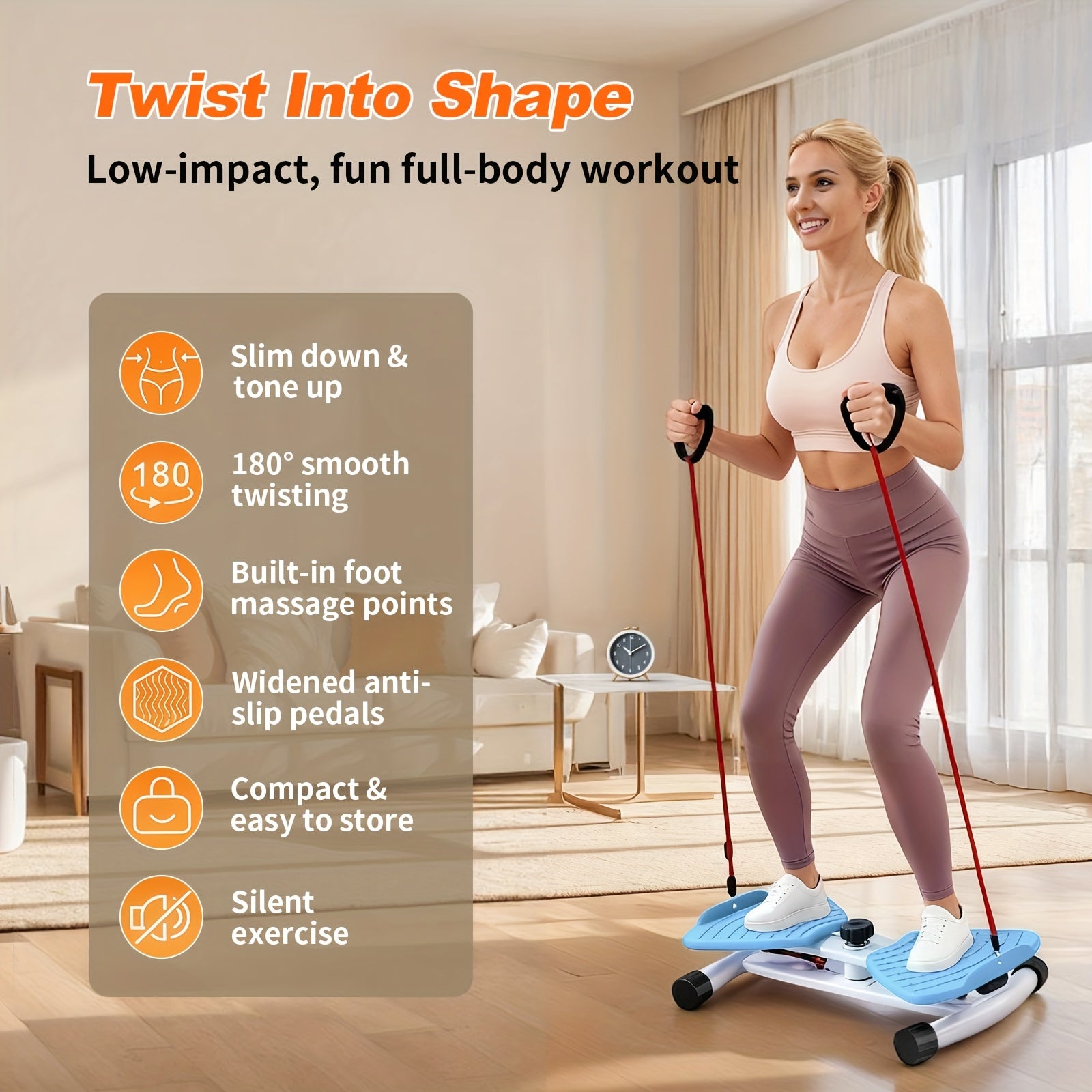 Tabla de torsión de cintura, tabla de torsión para ejercicio, máquina de ejercicio de torsión de cintura, herramienta de fitness de torsión de cintura, diseño de masaje de pies, tabla de 53.01 cm con dos cuerdas de 76.2 cm de largo, adecuada para gimnasio