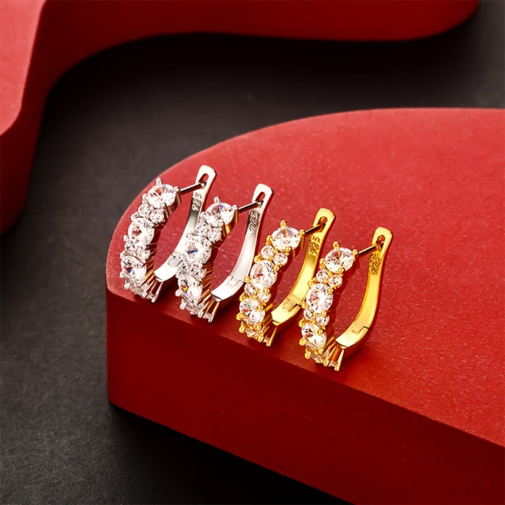 Un par de aretes de aro de plata de ley 925 para mujer, peso total del producto (1.2g) para incrustaciones de circonita, peso total del producto (6.14g) para estilo dorado, peso total del producto (5.15g) para estilo plateado. Regalos perfectos para mujer