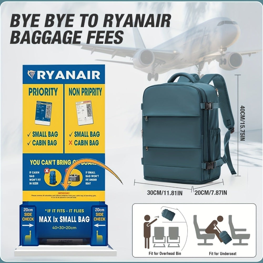 Mochila de Viaje Aprobada por Ryanair, 40X30X20Cm, Bolso de Mano para Aerolíneas, Mochila para Laptop de Gran Capacidad con Compartimento para Zapatos, Bolso de Fin de Semana de Negocios, Mochila Aprobada para Bajo el Asiento en el Avión