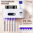 Portacepillos de dientes inteligente de pared automático y dispensador de pasta de dientes con UVC, una operación, panel de visualización, apto para baño, sistema de secado higiénico, ahorra espacio para baños pequeños, exprimidor automático de pasta de d