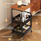 Un estante de almacenamiento con ruedas, estante superior de madera maciza, carrito de cocina, hecho de acero al carbono, resistente y duradero, para almacenar estantes de cocina, con un diseño vertical en capas, adecuado para el almacenamiento en dormito
