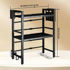 1 estante de almacenamiento de 2/3 niveles con seis ganchos, estante para especias, estante de almacenamiento, estante para horno microondas, negro, extensible, fácil de montar, resistente y duradero, ahorra espacio, estable, adecuado para cocina, dormito