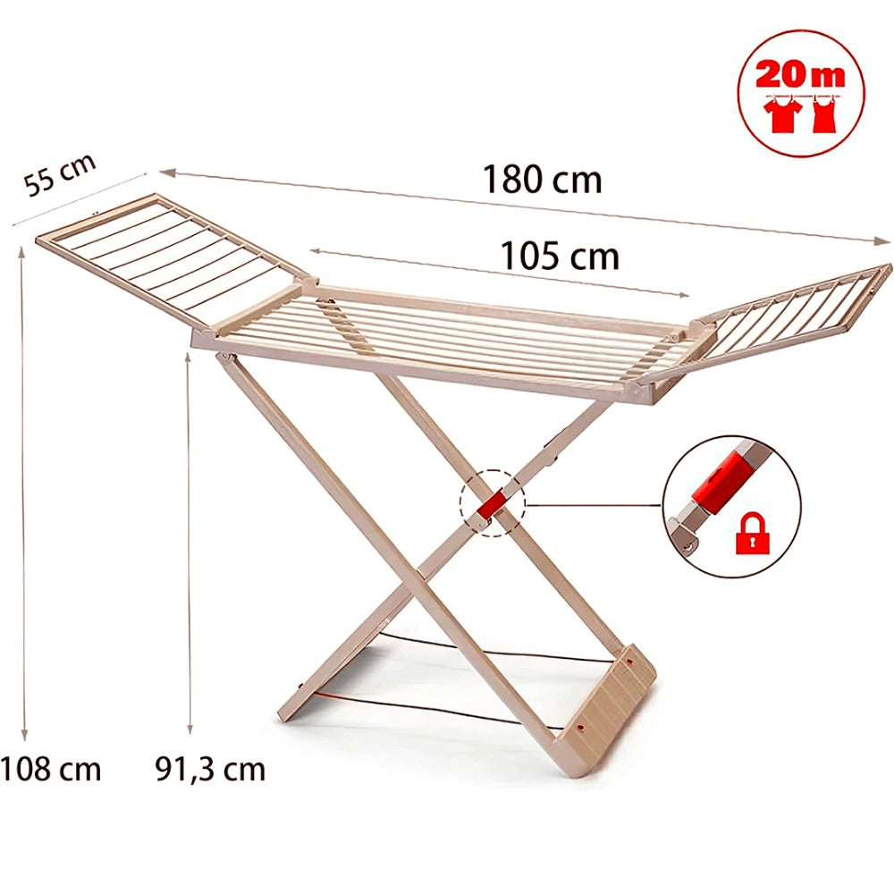 Tendedero Plegable con Alas, 20 Metros de Superficie de Tendido, Hecho de Resina Resistente al Sol y a la Intemperie, 180 x 108 x 55 cm - Dekohome