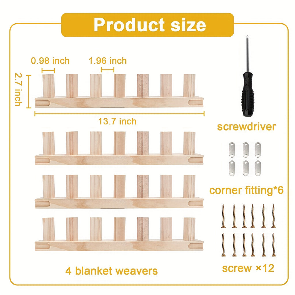 Kit de 4 Piezas para Tejer Mantas con Telar Manual de Madera - Artesanía DIY para Principiantes, Hecho a Mano para Mantas Acogedoras, Colchas y Afganos, Ideal para Artesanos DIY