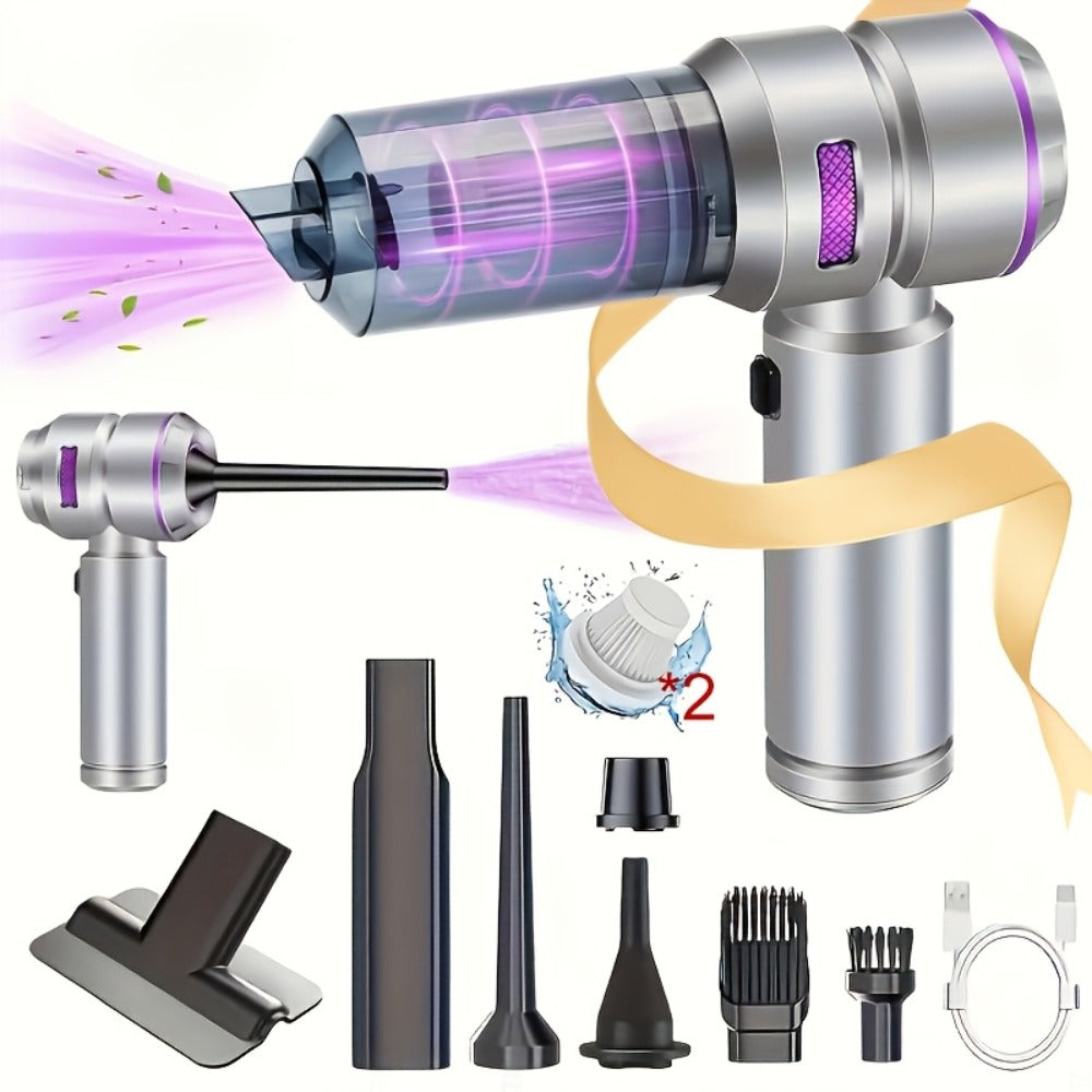 Aspiradora portátil inalámbrica de mano con soplador y succión en uno, carga USB, filtro lavable, equipada con batería de litio duradera, adecuada para limpiar polvo, migas de snacks, pelo, apta para sofás, alfombras, escritorios, escaleras.