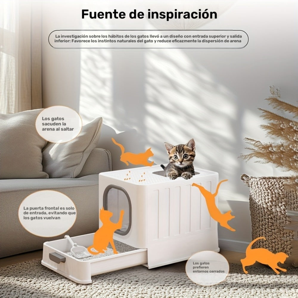 Caja de Arena para Gatos con Tapa: Arena Cerrada para Gatos, Bandeja Grande para Baño de Gatos con Diseño de Cajón de Fácil Limpieza, 38.8 X 35.8 X 48.3Cm, Sin Batería