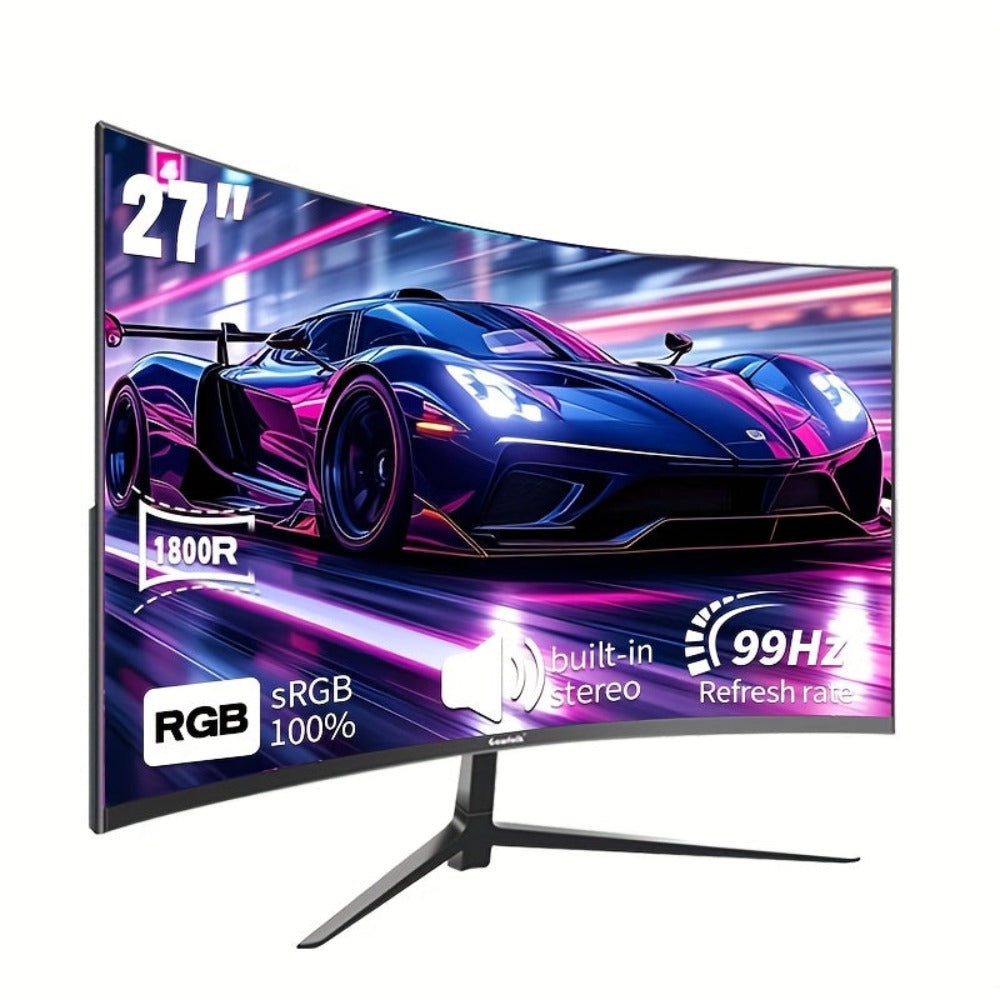 Monitor para juegos Gawfolk de 27 pulgadas, resolución 1080P (1920x1080), frecuencia de actualización ultrarrápida de 99Hz con altavoces integrados. Ideal para juegos y uso de oficina. Diseño de pantalla curva con puertos DisplayPort y HDTV. El regalo per