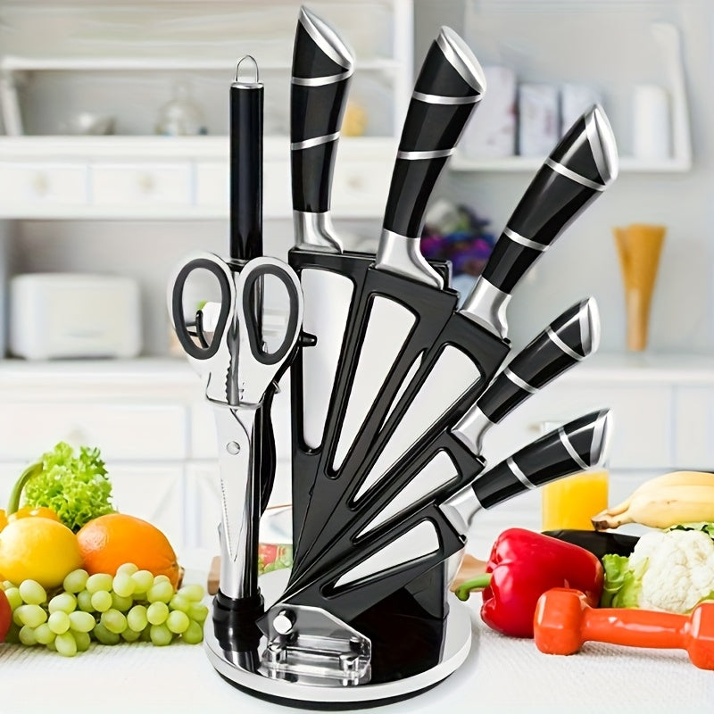 Juego de cuchillos de cocina | Juego de 9 cuchillos de cocina con soporte, cuchillos de acero inoxidable, resistentes y duraderos, juego de