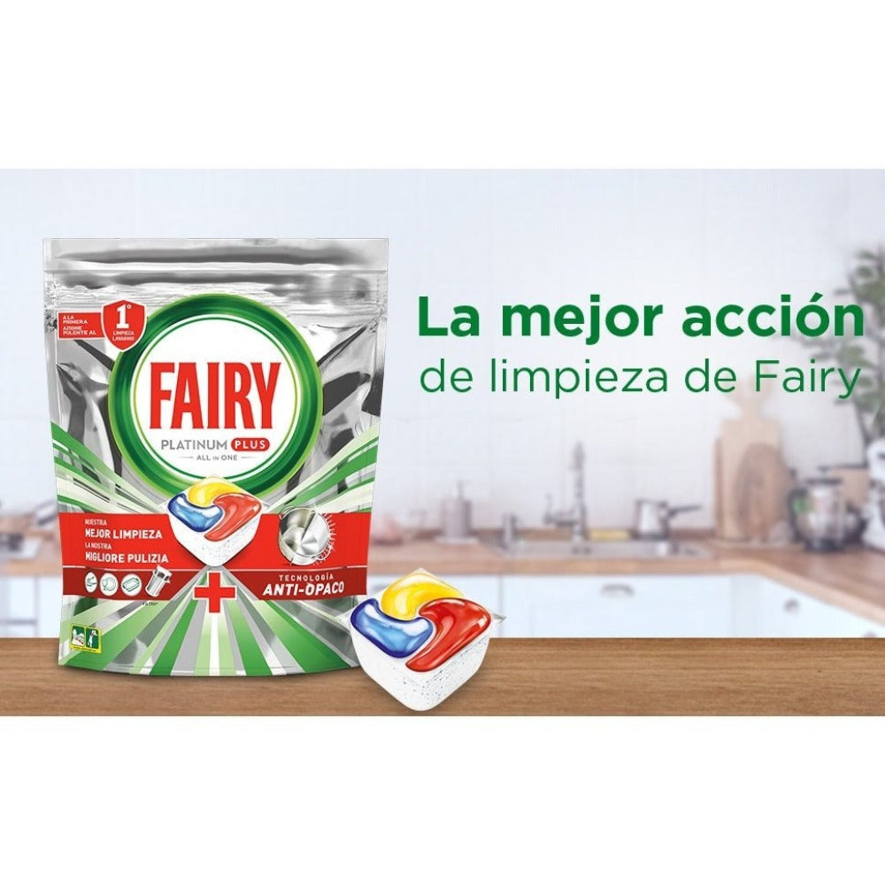 Fairy Platinum Plus All in One 160 Pastillas Lavavajillas, Pack Ahorro 2x1, en total 160 Capsulas, Limpieza Profunda y Extra Brillo, Fragancia Limon