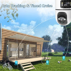 Cámara IP Inalámbrica de Doble Lente, Cámara de Seguridad PTZ para Exteriores con WiFi 2.4G, Pantalla Dual, Seguimiento Automático, Visión Nocturna, Audio Bidireccional, Detección de Movimiento para Seguridad en Hogar, Calle y Monitoreo