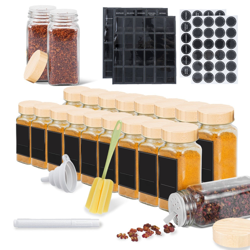 12/24 Frascos de Especias con Botellas de Aroma, Juegos de Frascos de Especias con Tapa de Madera, Juegos de Especias, Botella de Vidrio para Aroma de Especias, Almacenamiento y Organización de Cocina