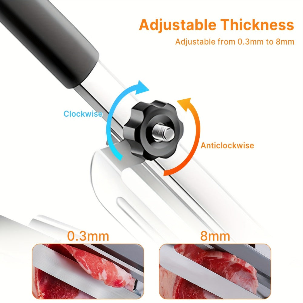 Cortadora de Carne Manual en Acero Inoxidable, Grosor Ajustable, Filo Nítido y Duradera, Fácil de Limpiar, Cortador Multiusos para Reses Bovinas, Ovejas, Verduras e Ingredientes del Hot Pot, Ideal Para Uso Doméstico o Comercial