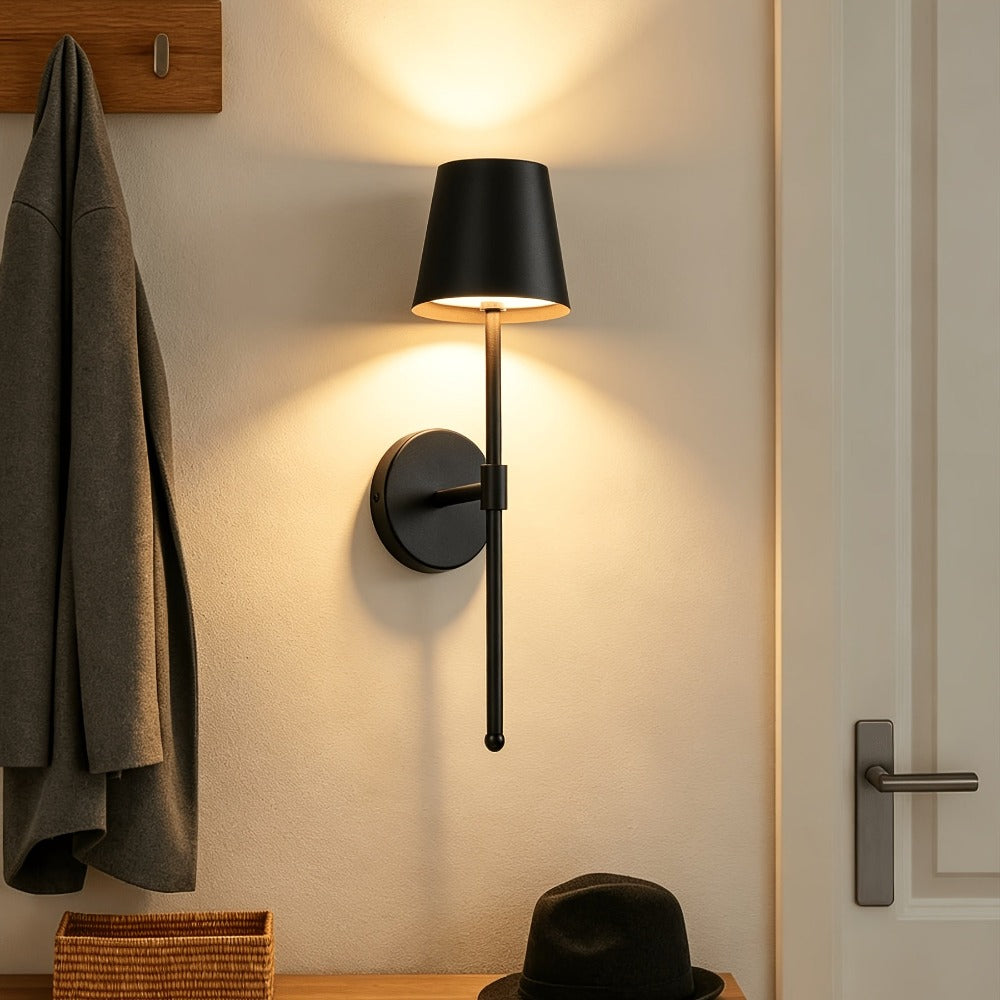 Juego de 2 apliques de pared inalámbricos con batería recargable y funcionamiento sin cables - Aplique LED de pared semiembutido moderno apto para sala de estar, dormitorio, pasillo, luz de noche, atenuación continua, montaje extraíble, a batería