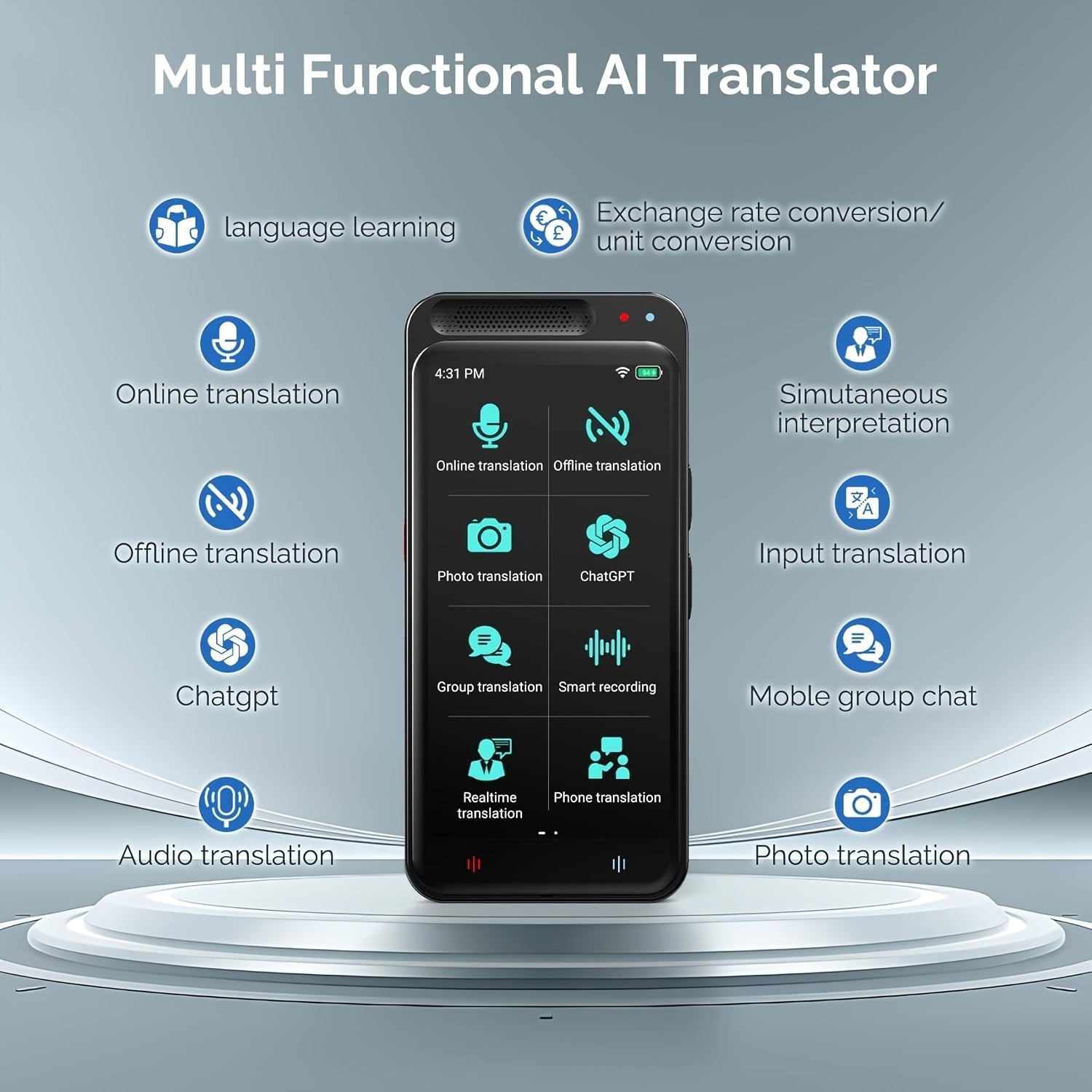 Traductor de voz bidireccional con IA portátil | Viajes, negocios y aprendizaje