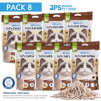 BPS Arena de Tofu para Gatos aglomera 6L Pack de 8 Bolsas- Sin Polvo Fácil de Aglomerar y Controla Olores - Biodegradable y Segura para Gatitos