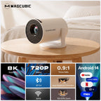 [Proyector Mini Portátil para el Hogar Magcubic HY300Pro] Nativo 720P, Compatible con 8K - 300ANSI - Enfoque Manual y Corrección Trapezoidal - Relación de Proyección 0.9:1 - Android 14 - Almacenamiento de 1GB RAM + 8GB ROM - Mini Proyector de Cine en Casa