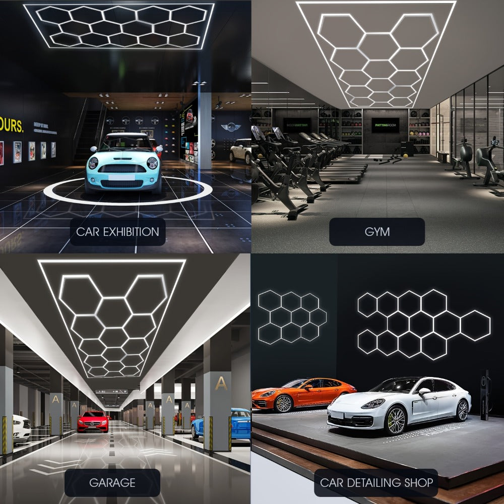 Luz LED para garaje | Paquete de 14 luces hexagonales tipo panal con marco, estilo moderno 680W 72420LM LED para lámpara de techo de garaje con